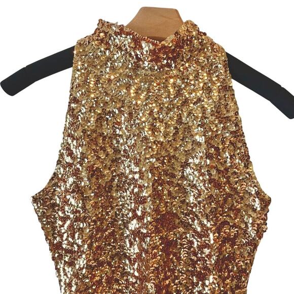 Vintage Sequin Bling Glam Mock Neck Sleeveless Top Small Medium - Picture 2 of 6